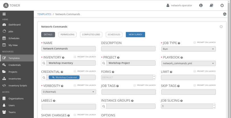 network commands job template